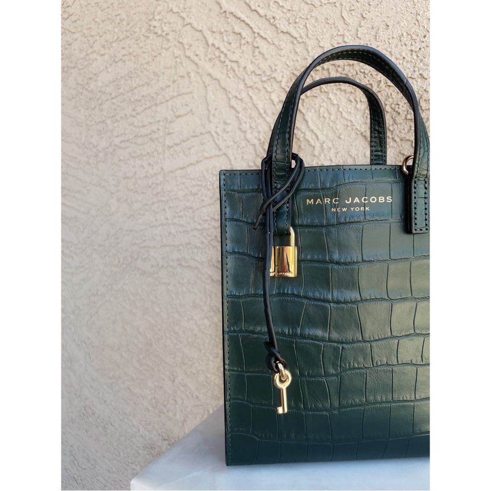 MARC JACOBS Dark Green Croc Embossed Leather Mini Crossbody Micro Tote Bag - Picture 8 of 15